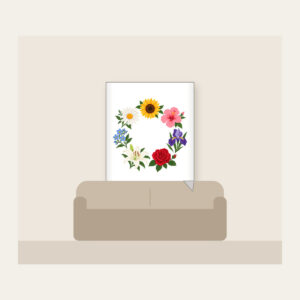 Weekly Seven Flower Border Fleece Blanket in white: A border of seven small, different flowers, one for each day, surrounds an open centre.