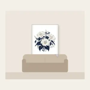 Night-Blooming Moonflowers over Navy Fleece Blanket in white: Moonflowers in cream and silver glow over a navy ground.