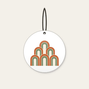 Terracotta Nested Arches Ceramic Ornament in white: A repeat of nested arches in terracotta, sage and cream.