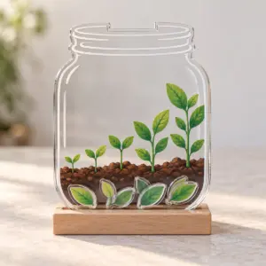 Growing Seedlings Reward Jar with a row of seedlings growing taller from left to right in green with brown soil, drawn on the label panel