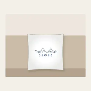 Tide Chart and Moon Phases Pillow in white: A navy line-art tide curve dotted with tiny shells, with five moon phases beneath.