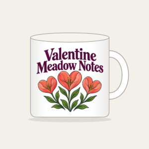 Valentine Meadow Notes Mug in white