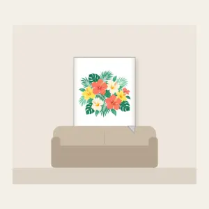 Hibiscus and Palm Sorbet Colors Fleece Blanket in white: Hibiscus and palm leaves in coral, mint and lemon scattered over cream.