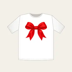 Single Red Ribbon Bow T-Shirt in white: One plain red ribbon bow, with no other artwork.