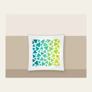 Teal-to-Lime Color-Block Triangles Pillow in white: Color-blocked triangles shift from teal to lime on white.
