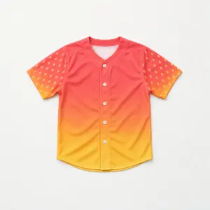 Sunset Diamond Kids Baseball Jersey with a sunset gradient of coral to gold with a repeat of small diamond shapes on the sleeves