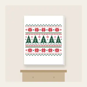 Fair Isle Pines and Stars in Red Canvas Print in white: Knit-inspired rows of pines and stars in red, cream and green repeat in tidy bands.