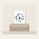 Snowflakes and Pines in Navy and Cream Fleece Blanket in white: Snowflakes and pines repeat in navy and cream.