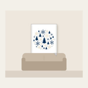 Snowflakes and Pines in Navy and Cream Fleece Blanket in white: Snowflakes and pines repeat in navy and cream.