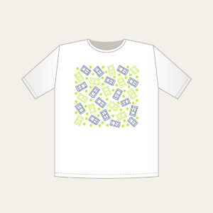 Tennis Court Lines T-Shirt in white: Court lines and tiny tennis balls in lime, white and navy.