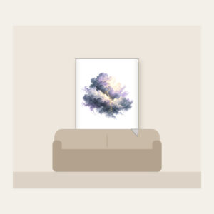 Storm Clouds with Gold Lightning Fleece Blanket in white: Gentle storm clouds in slate, lavender and cream, split by one thin gold lightning line.