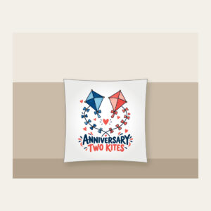 ANNIVERSARY TWO KITES Pillow in white