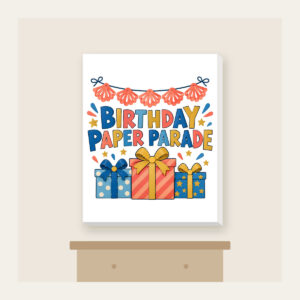 BIRTHDAY PAPER PARADE Canvas Print in white