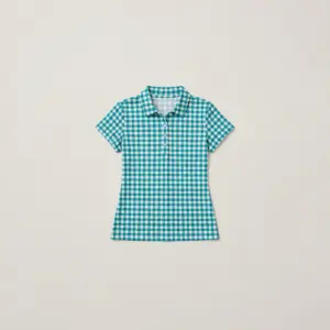 Teal Check Women's Polo with all-over teal gingham check with a fine white line