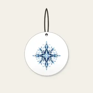 Frosted Crystal Lines in Ice Blue Ceramic Ornament in white: Fine frosted crystal lines in ice blue and white across a deep navy ground.