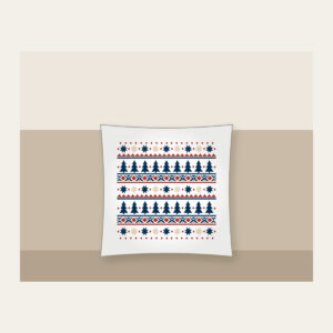 Alpine Star and Pine Border Bands Pillow in white: Bands of stars and pine trees in cream, rust and navy, repeating like an alpine border.