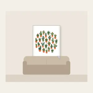 Potted Cacti in Terracotta Fleece Blanket in white: Potted cacti in terracotta and green repeat on a cream ground.