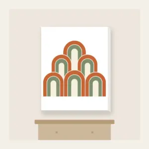 Terracotta Nested Arches Canvas Print in white: A repeat of nested arches in terracotta, sage and cream.