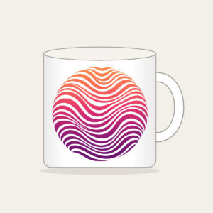Sunset Ripples from Coral to Plum Mug in white: Ripple lines move through a sunset gradient from coral to plum.
