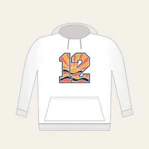 Sunrise Bands Number 12 Hoodie in white: Sunrise bands in coral, gold and navy with the number “12” and no other text.