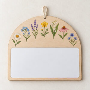 Weekly Garden Reusable Wooden Sign with a border of seven small different flowers, one for each day, around a blank centre