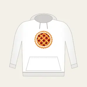 Lattice Berry Pie Hoodie in white: A lattice-top pie bursting with red berries and a cream crust edge.