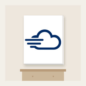 Speed Cloud Canvas Print in white: A stylised cloud with three speed lines in navy and white.