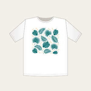 Palm Leaves and Little Bones T-Shirt in white: Palm leaves and small bones in teal and cream, scattered all over.