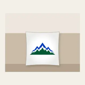 Cobalt Zigzag Mountain Peaks Pillow in white: Zigzag mountain peaks in cobalt and white over a deep green base.