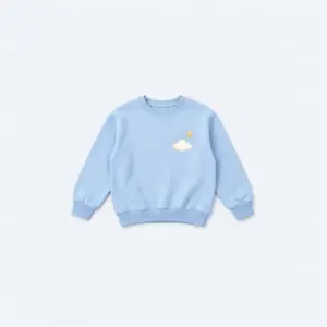 Cloud Hopper Youth Sweatshirt with small chest print of a cloud with a little star hopping across it in white, cream and gold