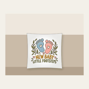 NEW BABY LITTLE FOOTSTEPS Pillow in white