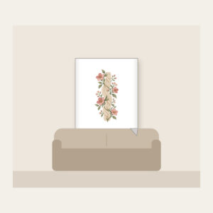 Cable Pattern Twined with Little Flowers Fleece Blanket in white: A flat cable pattern entwined with small flowers in oatmeal, sage and rose.