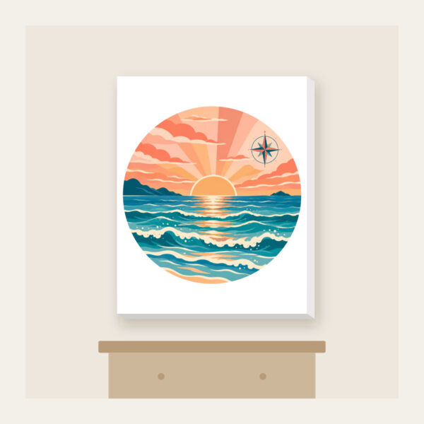 Product image Coastal Sunrise Bands with a Compass Rose Canvas Print