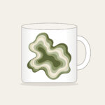 Moss Contour Lines with a Gold Thread Mug in white: Moss contour lines in olive, sage and cream are traced with one thin gold line.