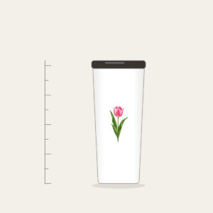 Single Pink Tulip with Long Leaves Tumbler in white: A single tall tulip with long leaves in pink and green.