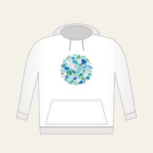 Sea-Glass Pebbles in Blues and Greens Hoodie in white: Rounded sea-glass pebbles in pale blues, greens and frosted white.