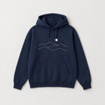 Layered Ridgeline Pullover Hoodie with chest print of three layered ridgelines in thin cream lines with a small moon disc above
