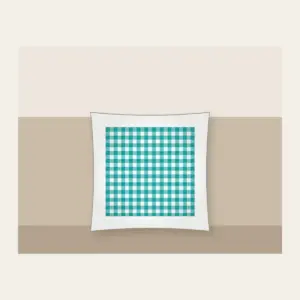 Teal Gingham Check Pillow in white: A teal gingham check crossed by a fine white line.