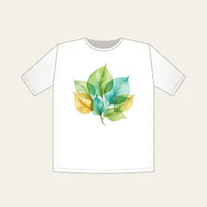 Overlapping Translucent Leaves T-Shirt in white: Translucent leaves overlap in green, aqua and gold.