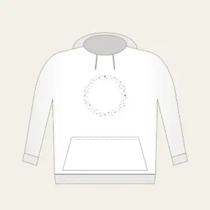 Constellation Dot Border Hoodie in white: Tiny constellation dots joined by fine lines in silver and violet form a border around an empty centre.