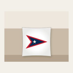 Navy Pennant with Cream Star Pillow in white: A three-point pennant in navy and red with one small cream star.