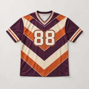 Dusk Chevron Football Jersey with all-over chevron panels in plum, burnt orange and cream with the number "88" on the chest