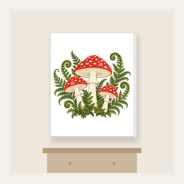 Product image Red Toadstool Trio with Curling Ferns Canvas Print