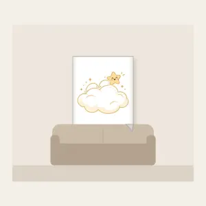 Little Star Hopping on a Cloud Fleece Blanket in white: A little star hops across a cloud in white, cream and gold.