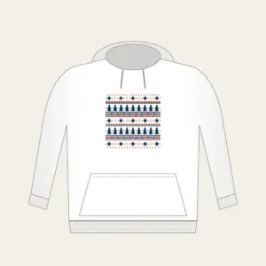 Alpine Star and Pine Border Bands Hoodie in white: Bands of stars and pine trees in cream, rust and navy, repeating like an alpine border.
