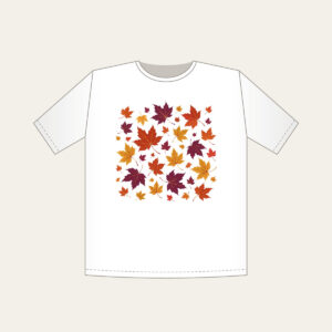 Falling Maple Leaves in Rust and Plum T-Shirt in white: Maple leaves in rust, gold and plum drift across the artwork in an all-over scatter.