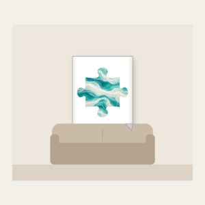 Sea-Glass Teal Abstract Waves Fleece Blanket in white: Abstract waves in sea-glass teal, aqua and frosted white with a fine sand speckle.
