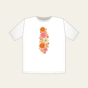 Retro Daisy Rows in Orange and Pink T-Shirt in white: Retro daisies climb upward in orange, pink and cream.