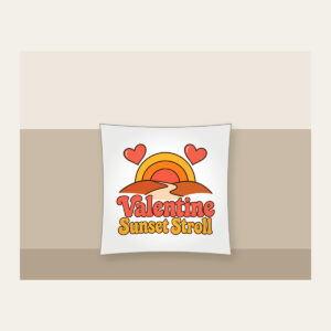 Valentine Sunset Stroll Pillow in white