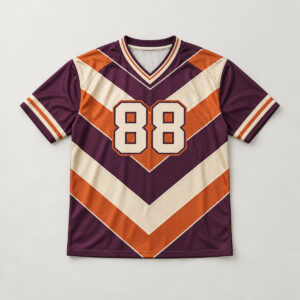 Dusk Chevron Football Jersey with all-over chevron panels in plum, burnt orange and cream with the number "88" on the chest